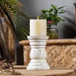 new   Distressed Wood White Candle Holder, Handcrafted Rustic Candle Holders for Pillar Candles, Decorative Farmhouse Pillar Candle Holder for Dining 
