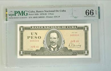 1 peso 1980 cuba jose marti pmg 66