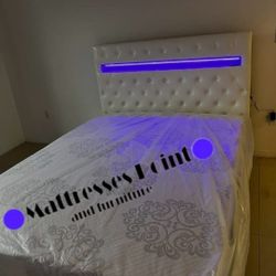 Bed Frame Full Size With Multicolored light Led  And mattress 🎅OFFER TIME LIMITED 🤶