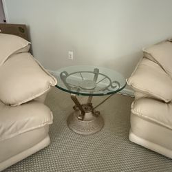 Beige Faux Leather Sofa Set + Glass Tables – Clean & Coordinated!