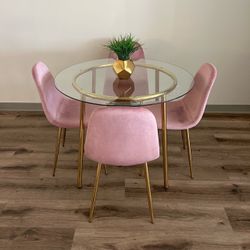 Pink Gold Round Kitchen Table Set for 4