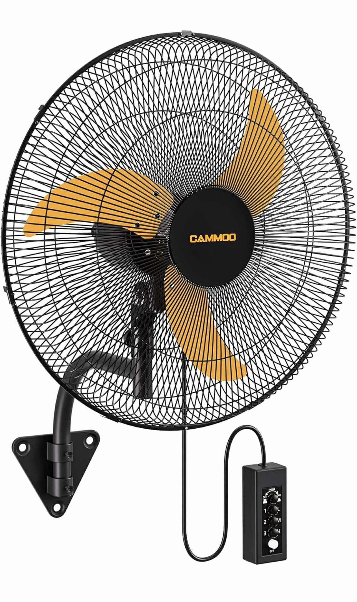 20 inch Wall Mount Fan Oscillating, Extended 3.3ft Wired Remote and 6.6ft Power Cord, 3-Speed L-37