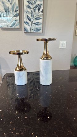 Set Of Two Marble Candleholders