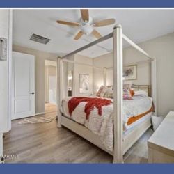 Quality 3 piece bedroom set. 4 poster bed,television and storage. Uu