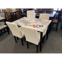 5 Pc Faux Marble Top Dining Table Set 
