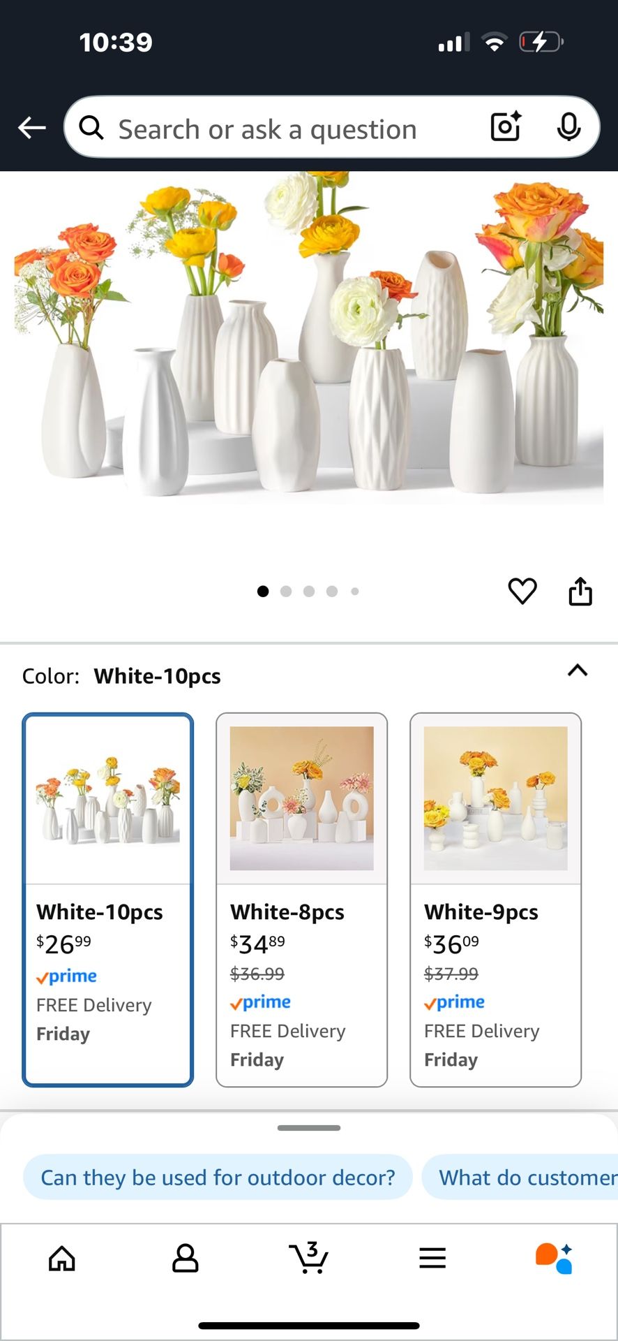 Small White Ceramic Vase Set of 10 - Mini Bud Vases for Flowers and Pampas Grass