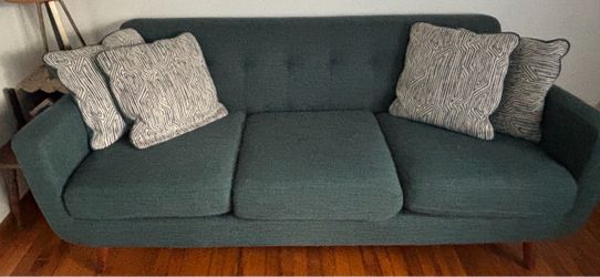 85” Teal Mid-Century Modern 3-Seat Sofa