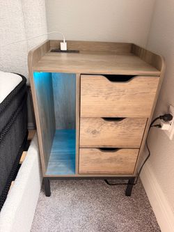 Nightstand with Charging Station and LED Lights