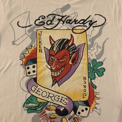 Ed Hardy Joker Graphic Ivory 2X Men's T-Shirt EHMD1100-115