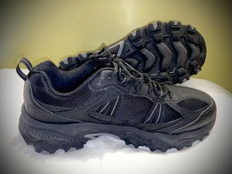 Men’s Black Skechers Stamina Upper Stitch Sneakers Hiking Trail Running Shoes Sz 10 Wide Memory Foam