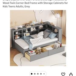 Twin Size Bed Frame With Shelves And Drawers 