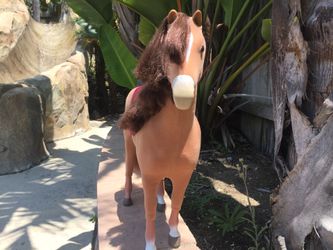 Like New American Girl Doll horse with Brown skin/hair. Horse fence and hay bales included