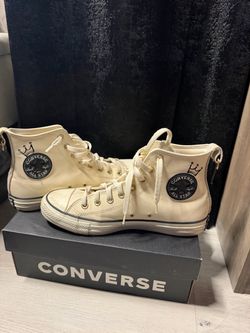 Cream Converse All Star high top sneakers w/crown designs