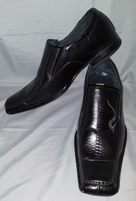 Delli Aldo Black Leather Square Toe Slip On Loafers W/Dragon Design Men's 12