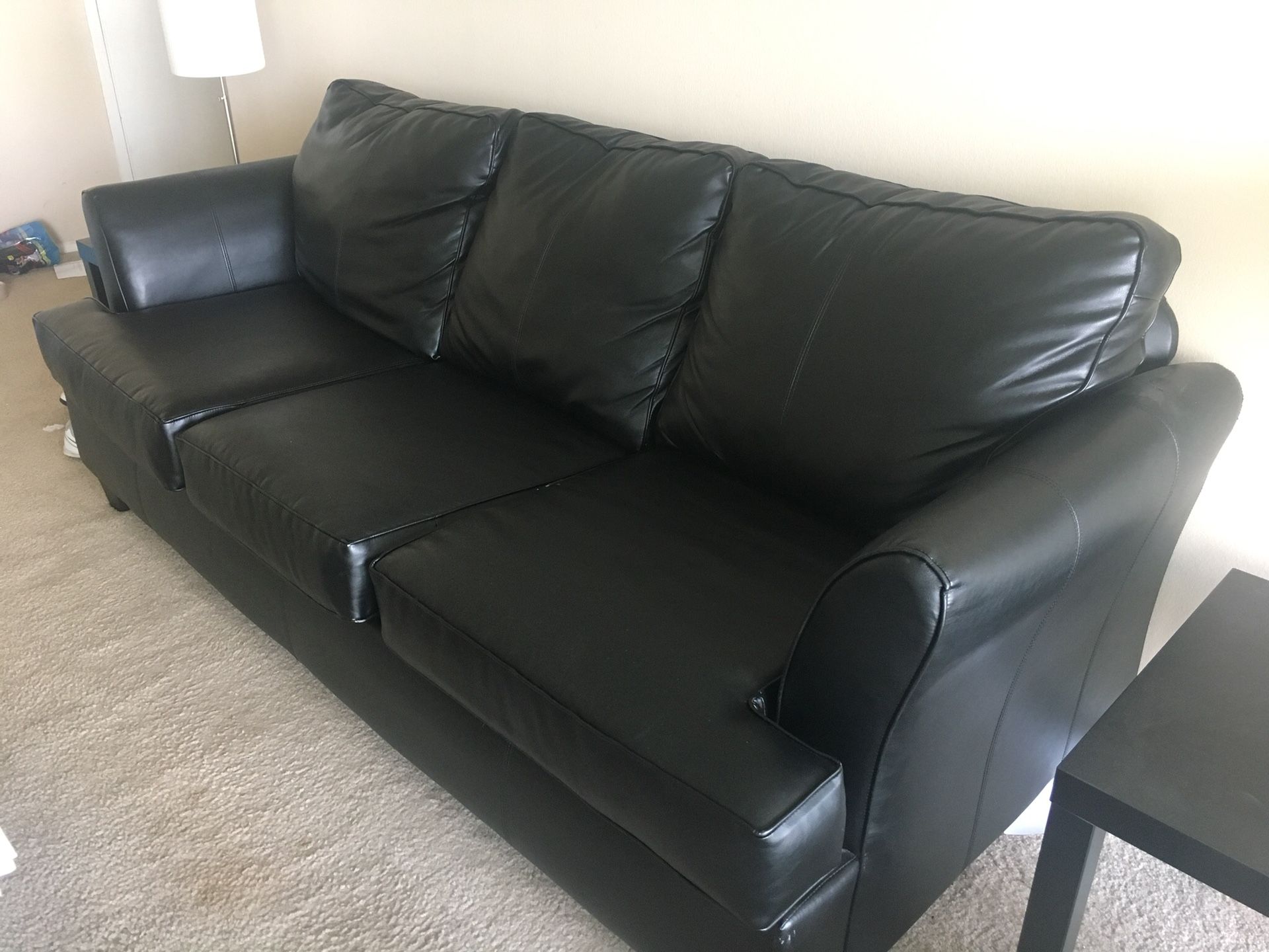 Black Faux Leather Couch