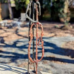 GIACOMETTI STYLE ABSTRACT METAL SCULPTURE OF A MUSICIAN WITH A BASS - 27" 