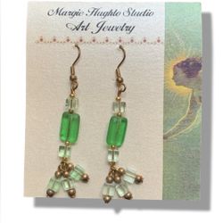 Margie Hughto Handmade Green Beaded Glass Earrings