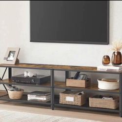   TV Stand for TV up to 75 Inches, TV Bench, Entertainment Center, 3-Tier TV Console, Rustic Brown and Black ULTV096B01