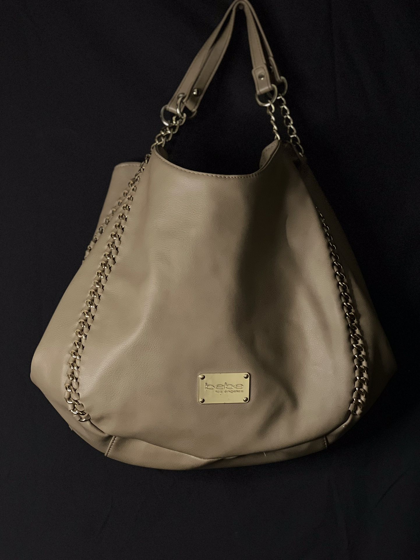 Bebe Women's Gold Faux Leather Double Handle Zip Snap Chain Shoulder Bag