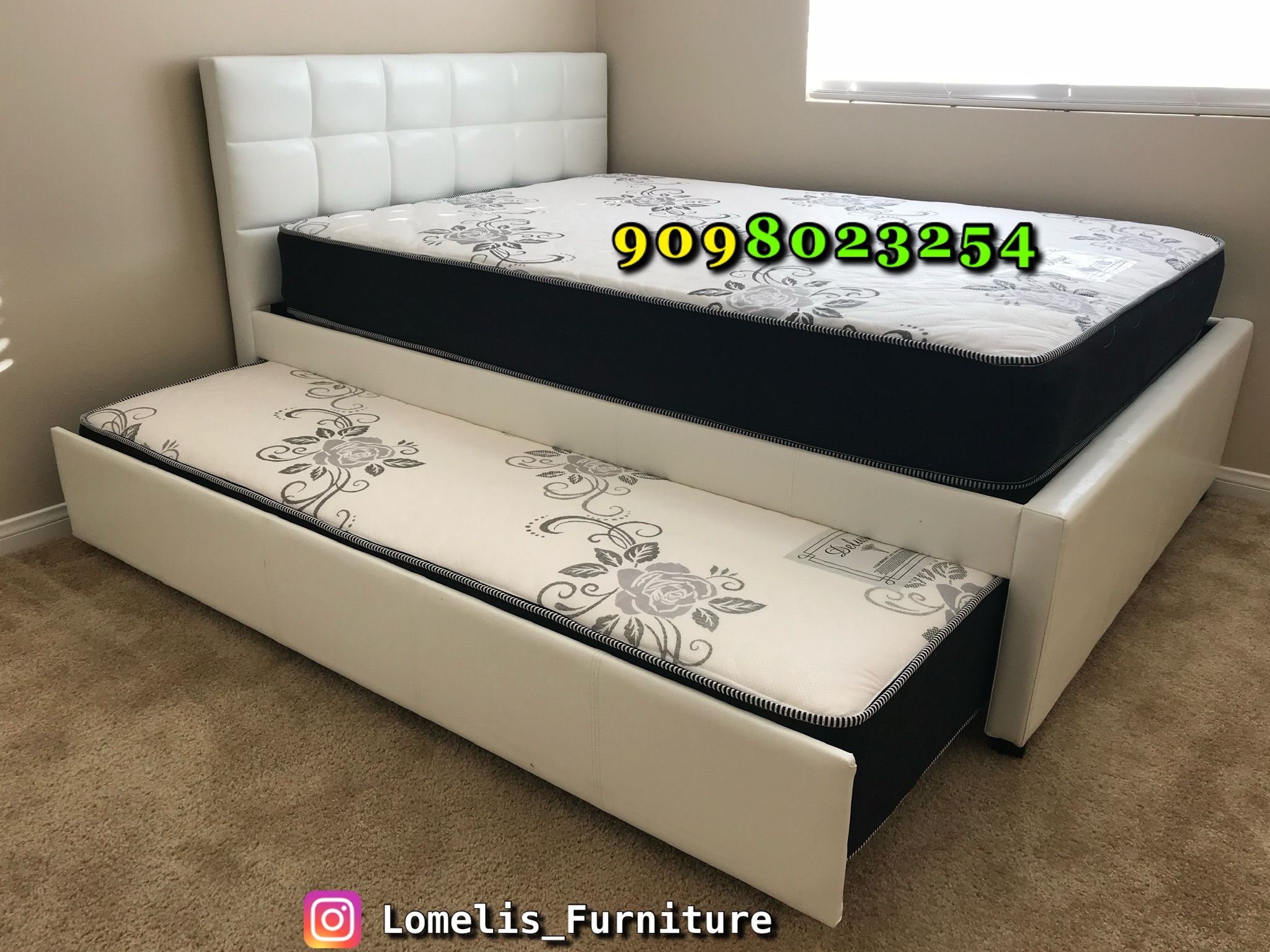 Full/Twin White Trundle Beds w. Orthopedic Mattresses Included