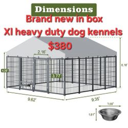 Brand New In Box XLarge Heavy Duty 10'x10' Dog Kennel Reinforced Iron Dognl Cage W/ Roof Top Canopy, Swivel Feed Door & Bowls Animal Corral De Mascota