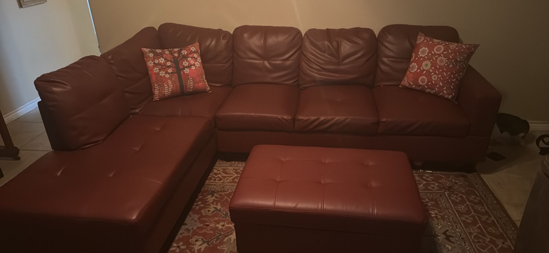 Red Couch With Storage Ottoman 