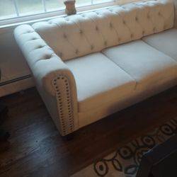 Stanford tufted ivory linen fabric sectional sofa

