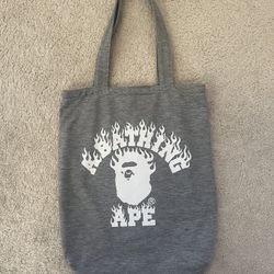 A BATHING APE BAPE Reversible Logo Graphic Tote Bag Gray