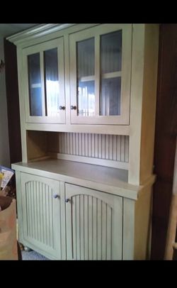 Sage Green Wood Hutch Cabinet