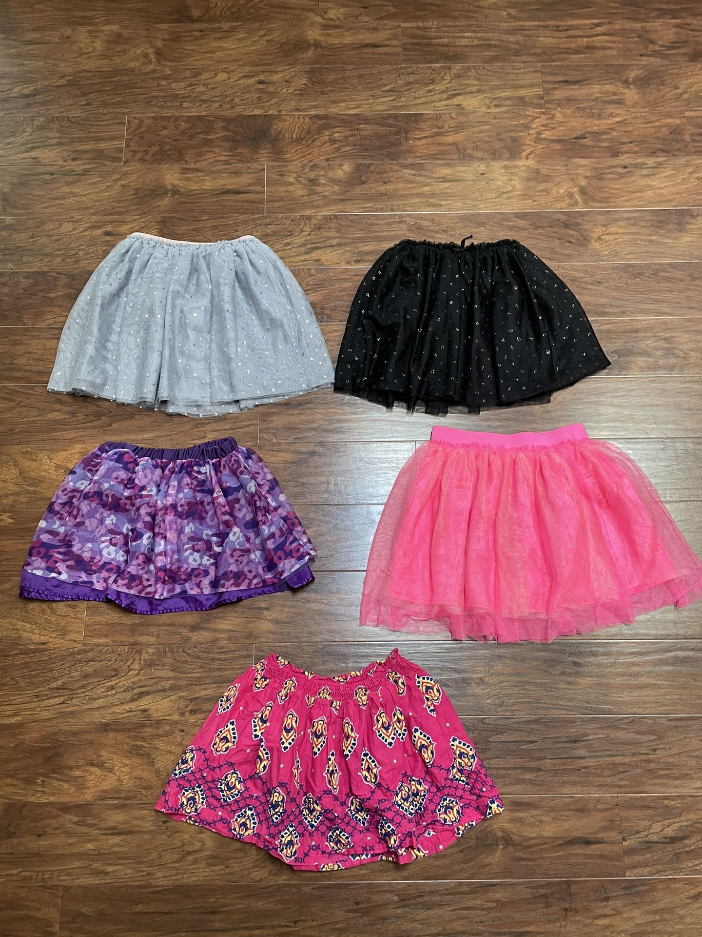 Set Of 5 Girls TUTU SKIRTS Sz 7/8 Years Pink Gray Black Glitter Outfit Christmas Birthday Party