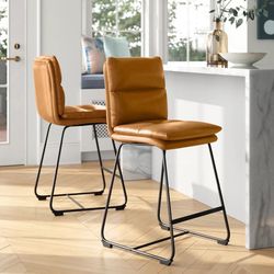 Cognac Faux Leather Barstools (2)
