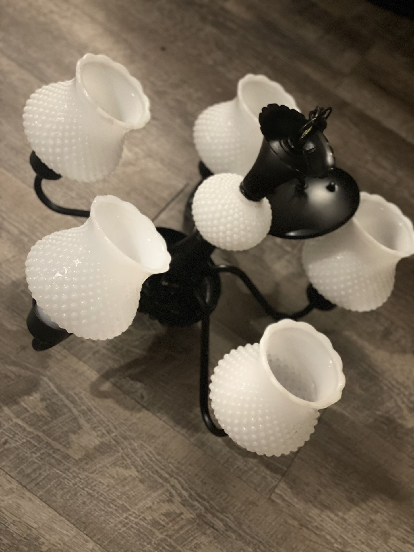 Hobnail 5 Arm Vintage White Milk Glass Light Fixture