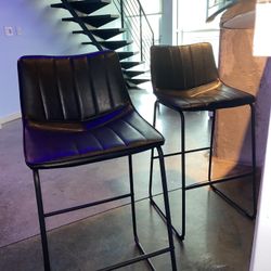  Set of 2 Contemporary Modern Tall Bar Stools 30” Seat Height Leather Barstools