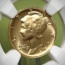 2016-W Mercury Dime 24K Gold NGC SP 70 1/10 Oz US Mint 10C w/Org Govt Packing