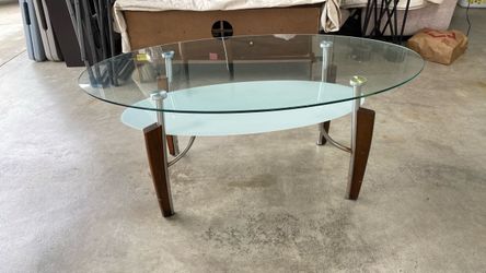 Oval Glass Top End Table with Wood Legs