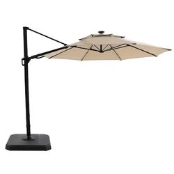 allen + roth 11-ft Aluminum Beige Crank Cantilever Patio Umbrella with Lights
