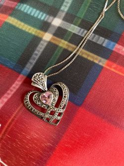 925 heart pendant with pink gemstone necklace