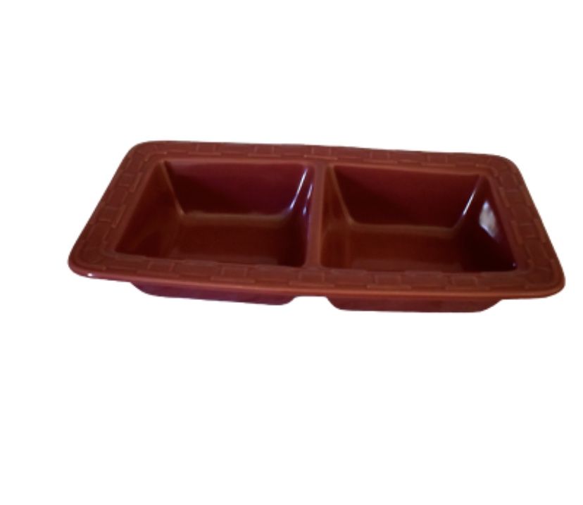 Longaberger Rectangular Divided Vegetable Bowl Woven Traditions Paprika Red