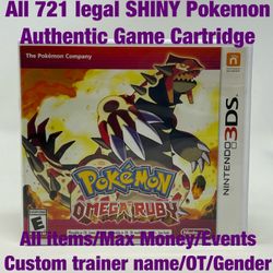 Unlocked Authentic Pokemon Omega Ruby 3DS All 721 Shiny Pokemon 