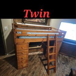 Twin Bunk Bed Loft Desk Dresser