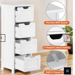 Small Bathroom Storage Cabinet with 4 Drawers, Freestanding Narrow Wooden Side Storage Organizer for Bathroom Hallway Living Room