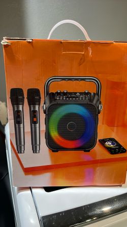 Karaoke Machine, Portable Bluetooth Speaker with 2 Wireless Microphones for Adults & Kids with Lights, Karaoke Microphone with PA System Supports USB/