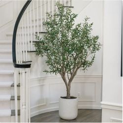 [Brand New] Faux 8' Olive Tree with Modern Cream Planter