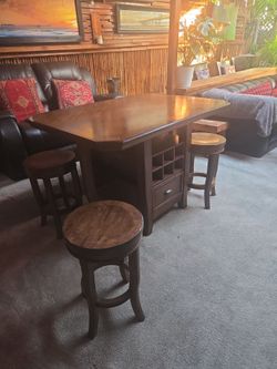 Dark Wood Bar Table with Stools