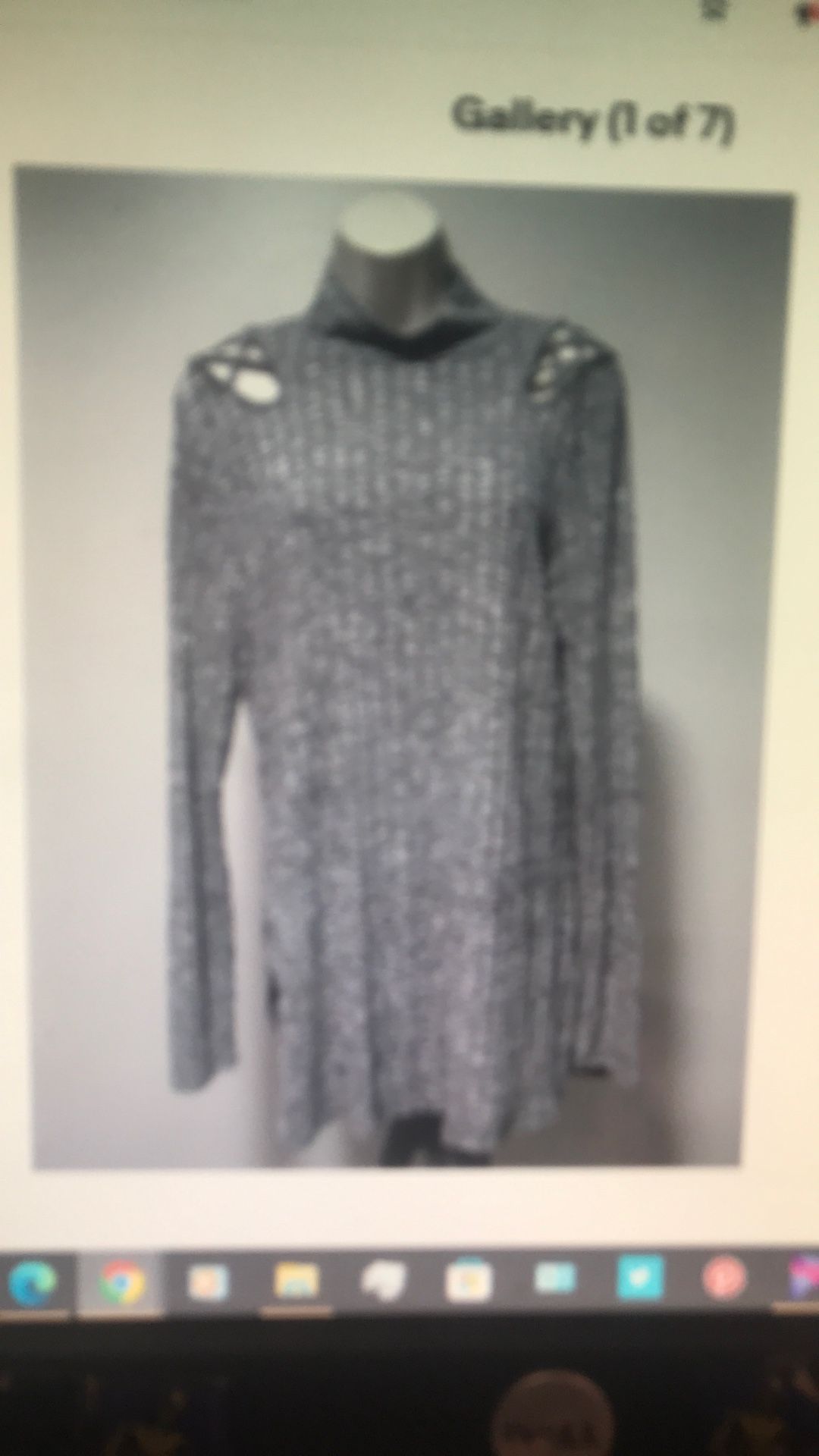 Zac & Rachel Silver Lightweight Turtleneck Sweater w/ Lace Detail Women's Size L