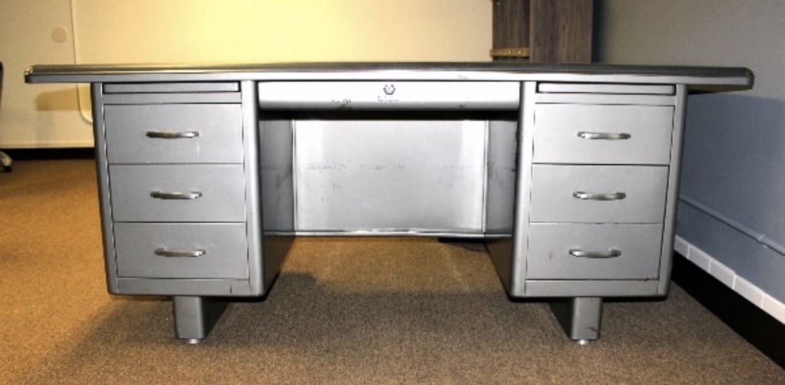 1950’s Invincible Metal Tanker Desk and Chair Set