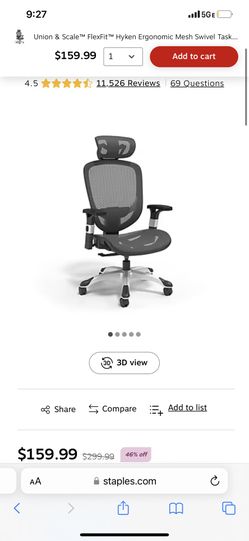 Union & Scale™ FlexFit™ Hyken Ergonomic Mesh Swivel Task Chair, Black  (UN59460)