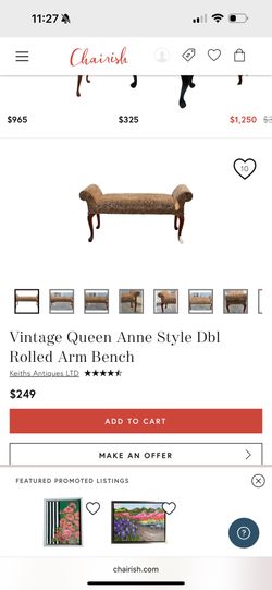 Vintage Queen Anne Style Dbl Rolled Arm Bench