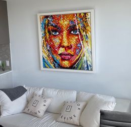 Colorful Vietnam Portrait Painting, Large White Frame