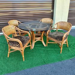 vintage glass top rattan dinette